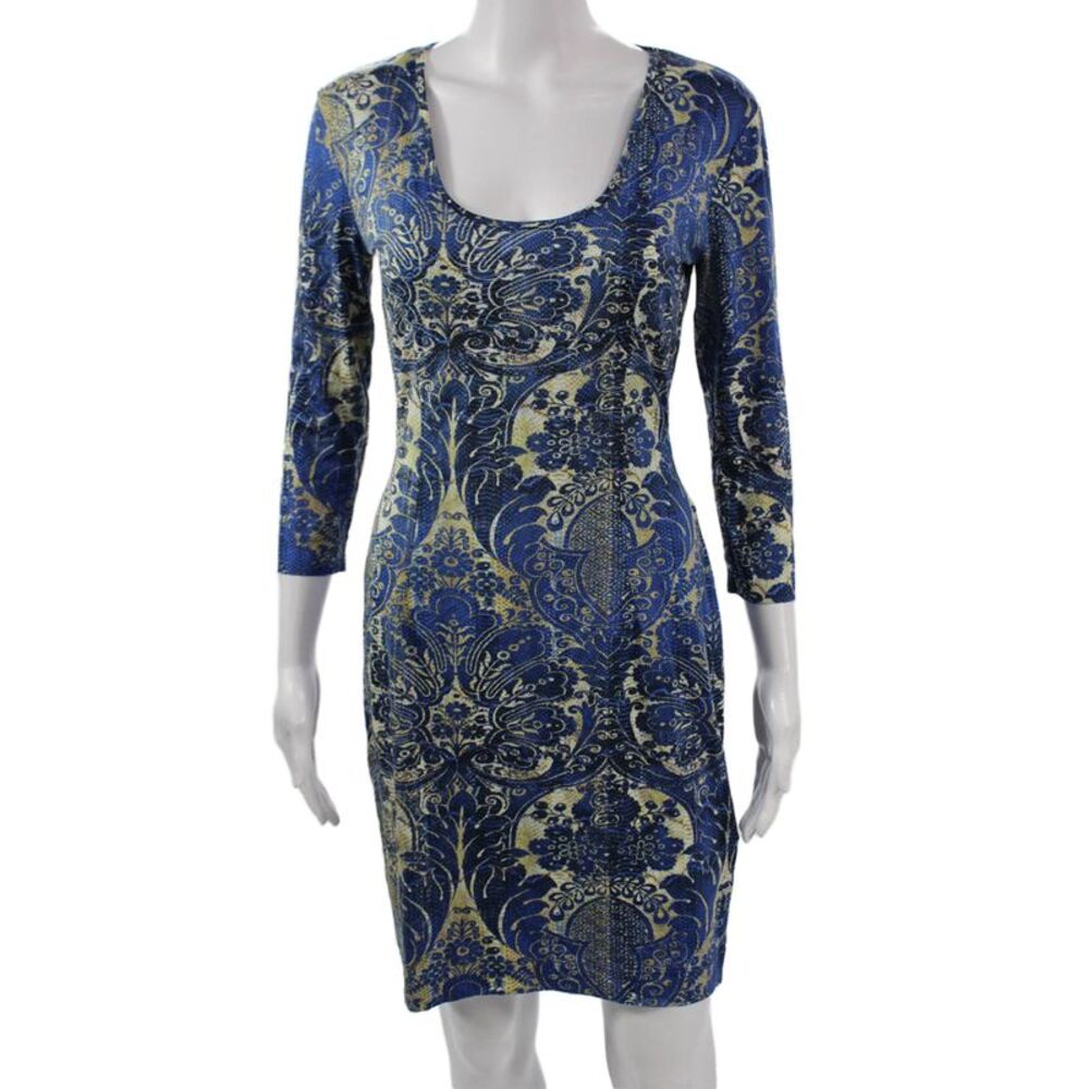 Just Cavalli Women Dark Blue Paisley Bodycon Dress Size M